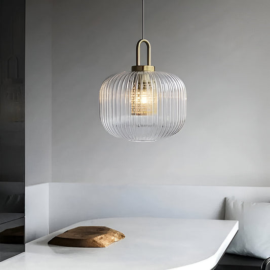 ClaChic lamp | Scandinavische hanglamp van glas, geribbeld ontwerp in wit & goud