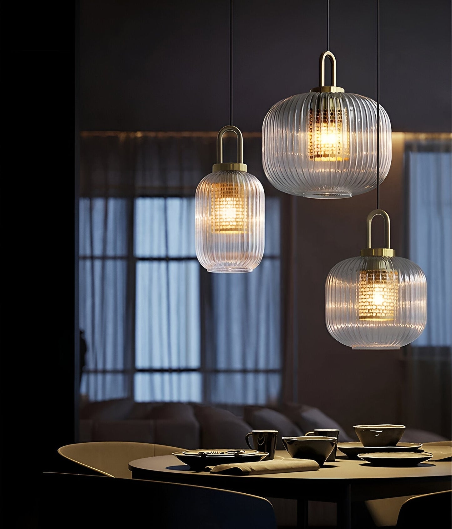 ClaChic lamp | Scandinavische hanglamp van glas, geribbeld ontwerp in wit & goud