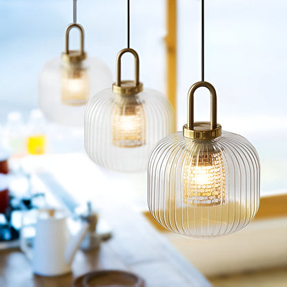 ClaChic lamp | Scandinavische hanglamp van glas, geribbeld ontwerp in wit & goud