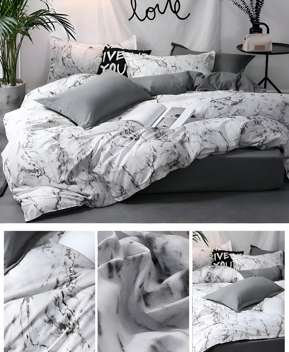 Beddengoedset Marmerprint Luxe | Zacht & Ademend | 3-Delig Dekbedovertrek | Stijlvol Modern Design