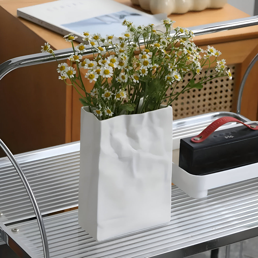 Keramieken Vaas | Moderne Papieren Zak Look | Uniek Creatief Design | Minimalistisch Accent