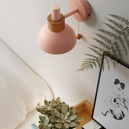 PastelPop wandlamp | hout & ijzer | pastelkleurig ontwerp met trekchakelaar