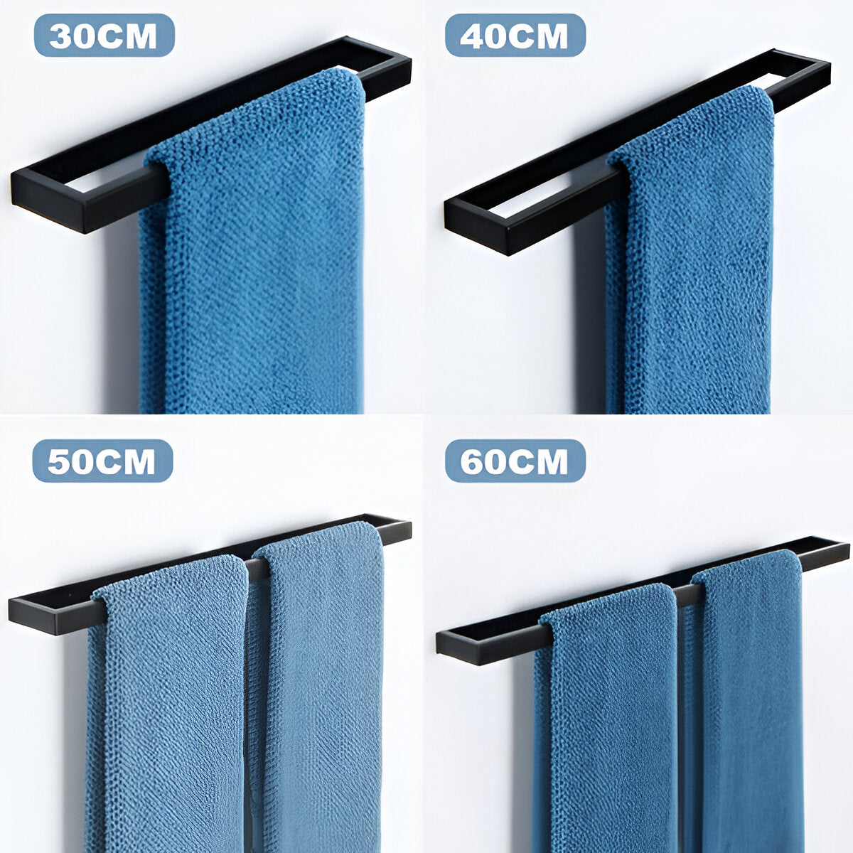 UniBlack handdoekhouder roestvrij staal – wandmontage handdoekstang 20cm & 40cm