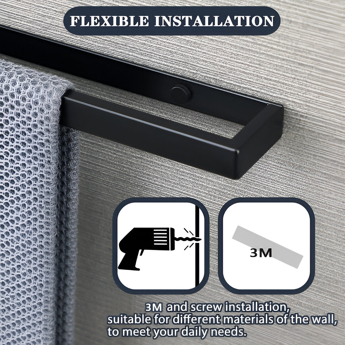 UniBlack handdoekhouder roestvrij staal – wandmontage handdoekstang 20cm & 40cm