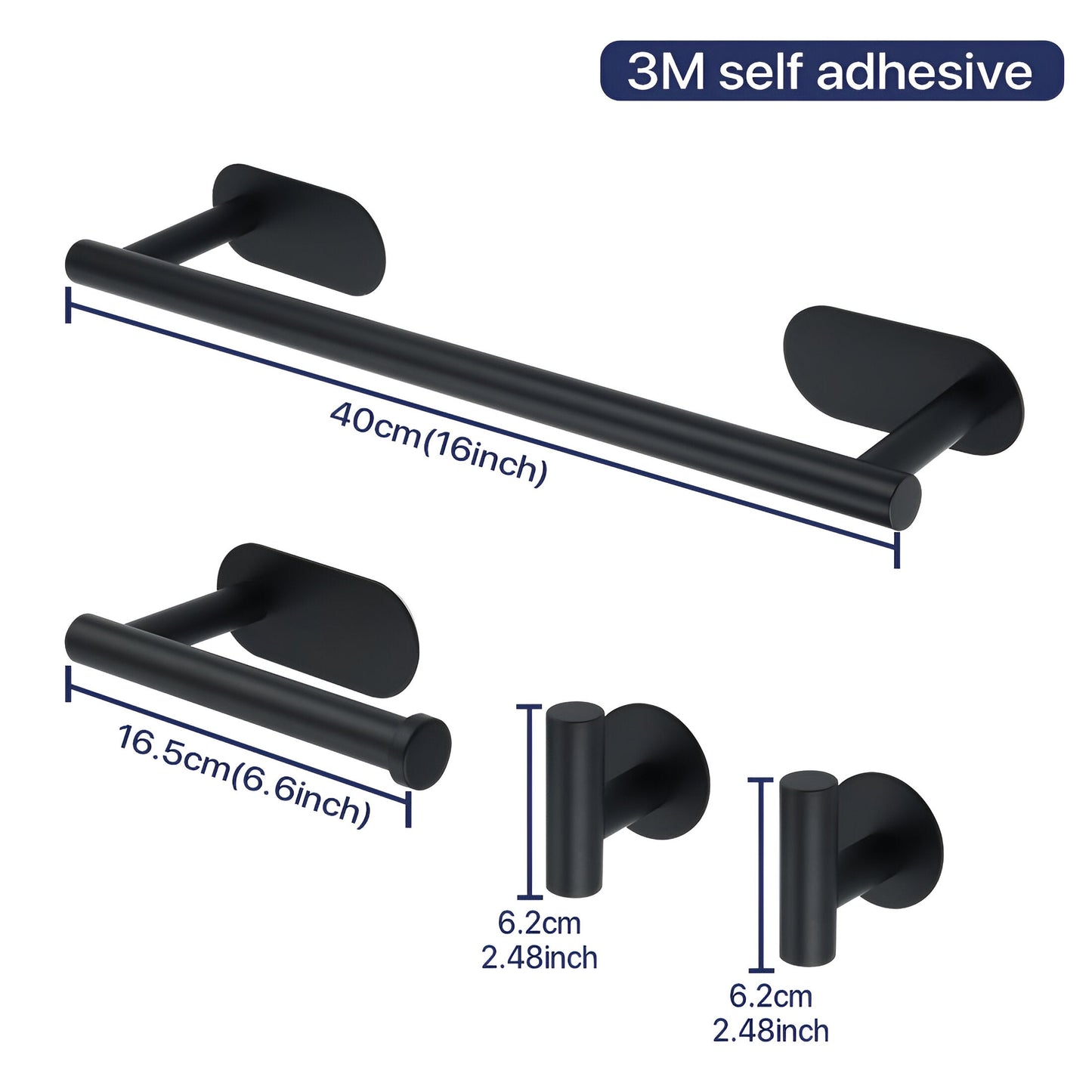 UniBlack handdoekhouder roestvrij staal – wandmontage handdoekstang 20cm & 40cm