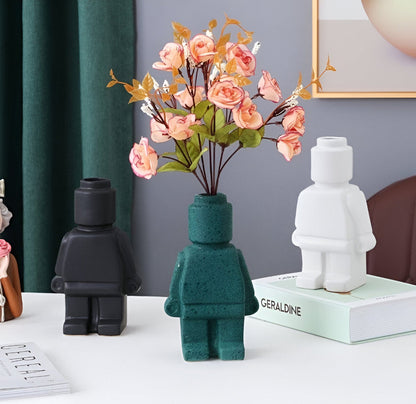 Plantenpot Robotdesign | Speels Gemetseld Ornament | Weerbestendig Hars | Decoratief Accent