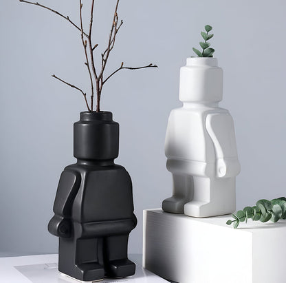 Plantenpot Robotdesign | Speels Gemetseld Ornament | Weerbestendig Hars | Decoratief Accent