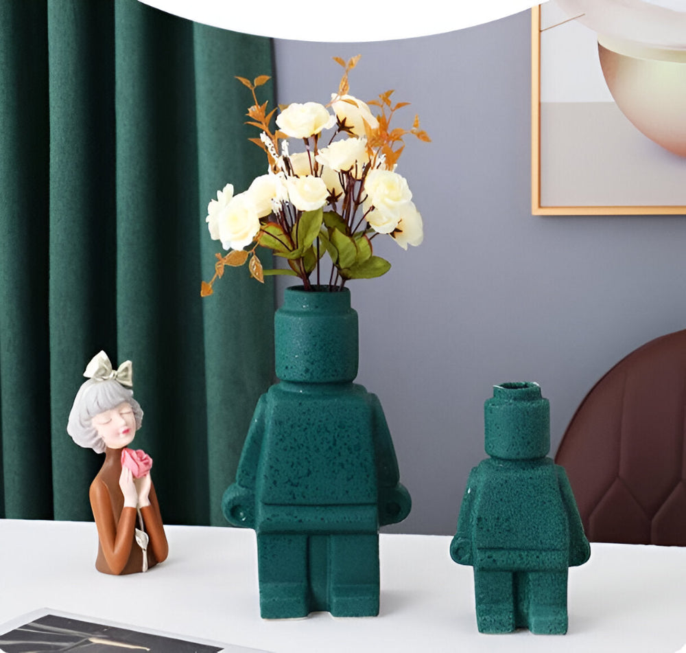 Plantenpot Robotdesign | Speels Gemetseld Ornament | Weerbestendig Hars | Decoratief Accent