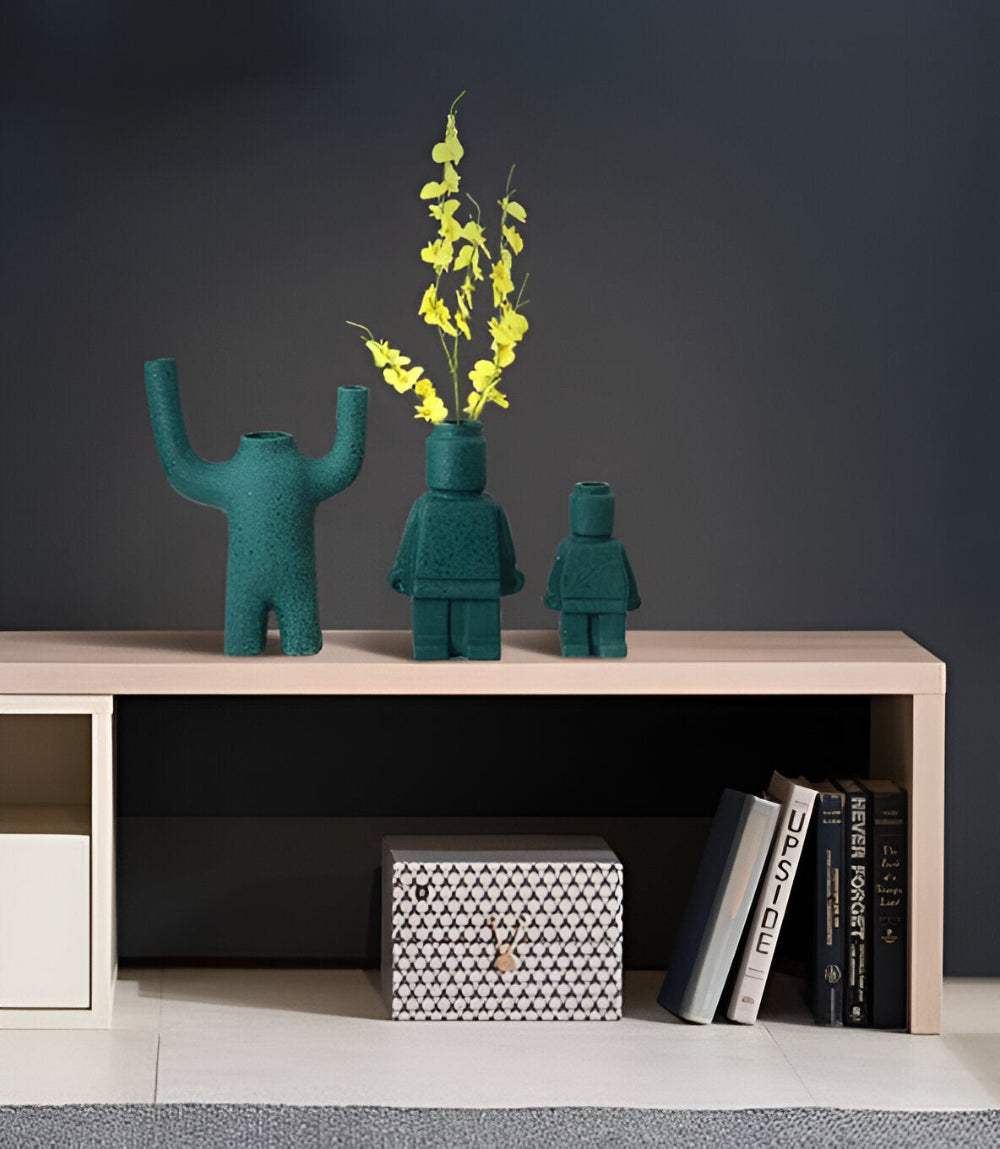 Plantenpot Robotdesign | Speels Gemetseld Ornament | Weerbestendig Hars | Decoratief Accent