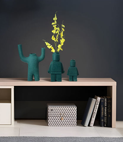 Plantenpot Robotdesign | Speels Gemetseld Ornament | Weerbestendig Hars | Decoratief Accent