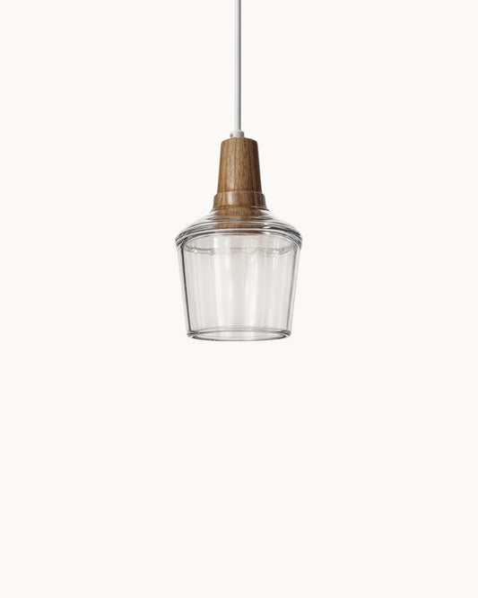 Loftlamp – Moderne Scandinavische glazen lamp met houten voet (E27)