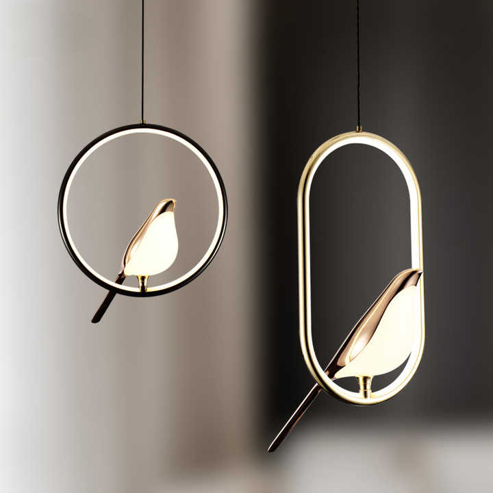 Aviora – Hanglamp met gouden vogel (LED, glas & metaal)