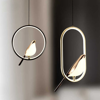 Aviora – Hanglamp met gouden vogel (LED, glas & metaal)
