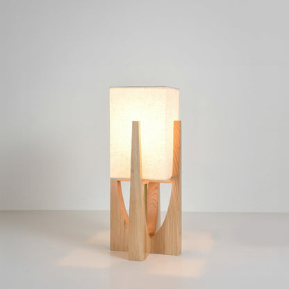 Japanse Wabi-Sabi vloerlamp | Handgemaakt | Stoffen lampenkap & houten voet