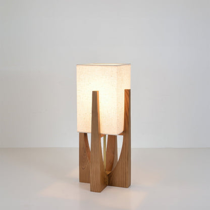 Japanse Wabi-Sabi vloerlamp | Handgemaakt | Stoffen lampenkap & houten voet