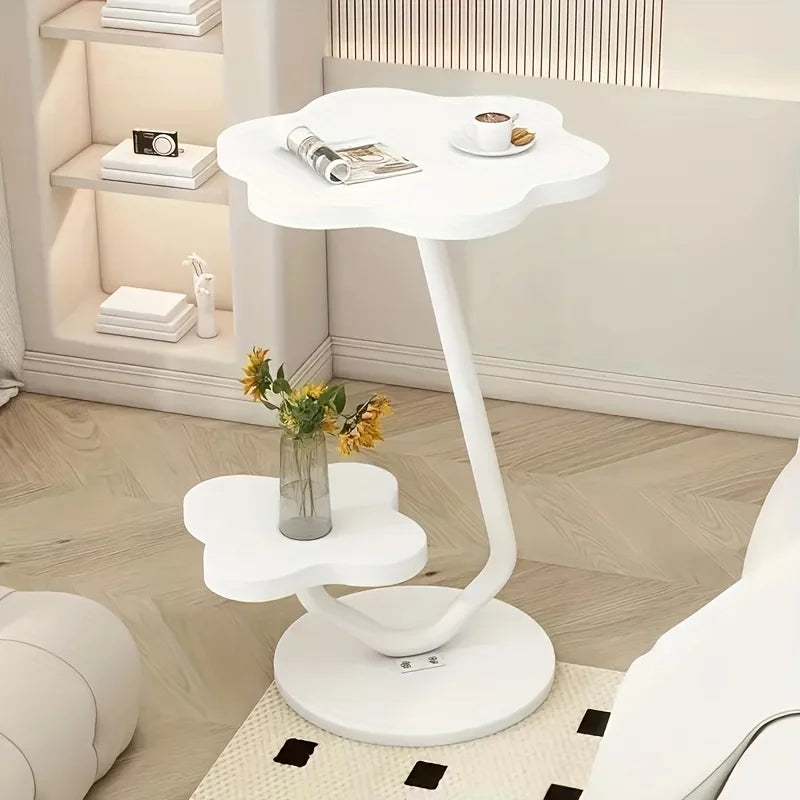 Bijzettafel Bloemvormig Crème | 2 Lagen Opbergruimte | Modern & Compact Design | Metalen Frame