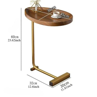 Bijzettafel C-Vorm Mobiel | Compact & Lichtgewicht | Ideaal voor Bank of Bed | Hout & Metaal