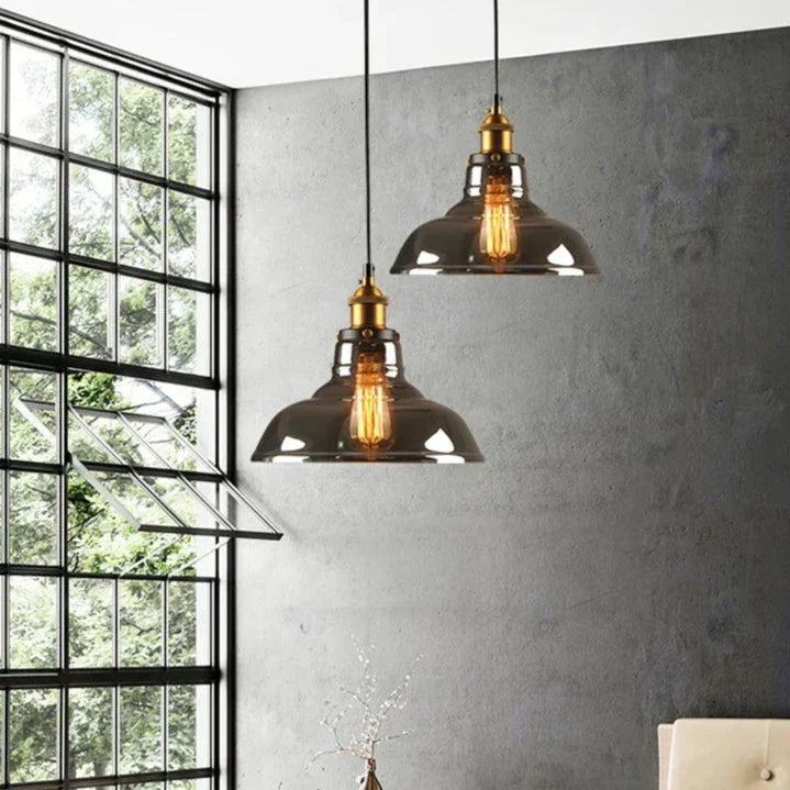 Elliot retro hanglamp – vintage hanglamp met rookgrijze glazen kap