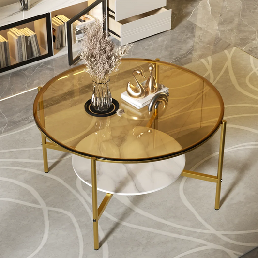 Nirelia Glazen Salontafel | Leisteen Onderplank | Minimalistisch Tweelaags Design voor Moderne Interieurs