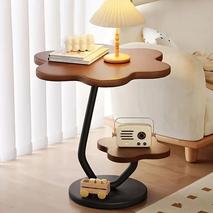 Bijzettafel Bloemvormig Crème | 2 Lagen Opbergruimte | Modern & Compact Design | Metalen Frame