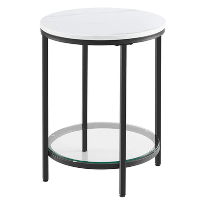 Bijzettafel Glas Marmerlook | Twee Niveaus | Luxe & Minimalistisch Design | Compact Formaat