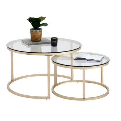 Salontafel 2-in-1 Rond | Ijzer & Gehard Glas | Stapelbaar & Ruimtebesparend | Modern Design
