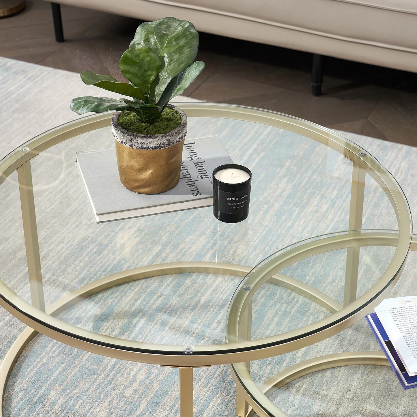 Salontafel 2-in-1 Rond | Ijzer & Gehard Glas | Stapelbaar & Ruimtebesparend | Modern Design