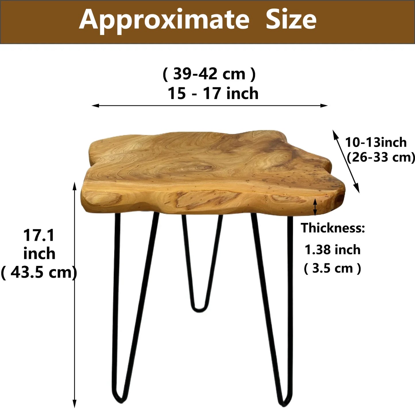 Cyralith - Houten Bijzettafel met Natuurlijke Rand Nachtkastje Plantenstandaard