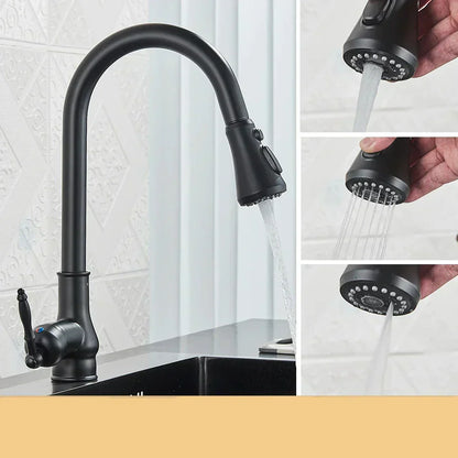 Aqualis – Keukenkraan met Uittrekbare Douche | Retro-Design in Zwart-Goud