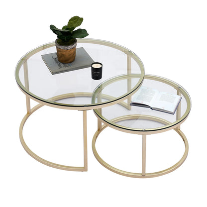 Salontafel 2-in-1 Rond | Ijzer & Gehard Glas | Stapelbaar & Ruimtebesparend | Modern Design