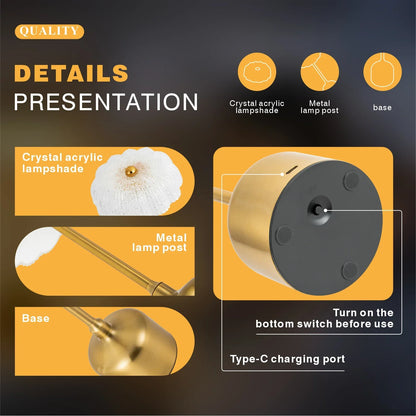 LumiFlora lamp | Oplaadbare kristallen tafellamp met bloemenpatroon