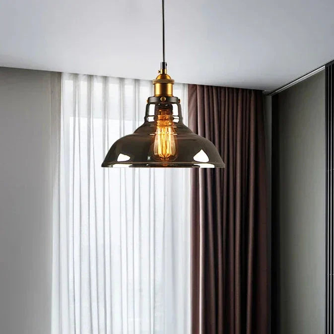 Elliot retro hanglamp – vintage hanglamp met rookgrijze glazen kap