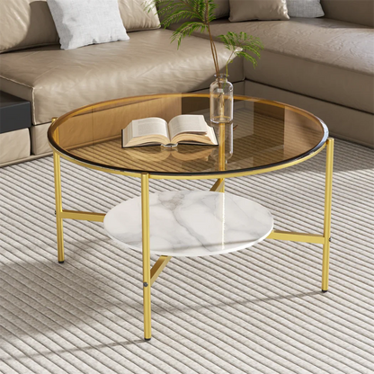 Nirelia Glazen Salontafel | Leisteen Onderplank | Minimalistisch Tweelaags Design voor Moderne Interieurs