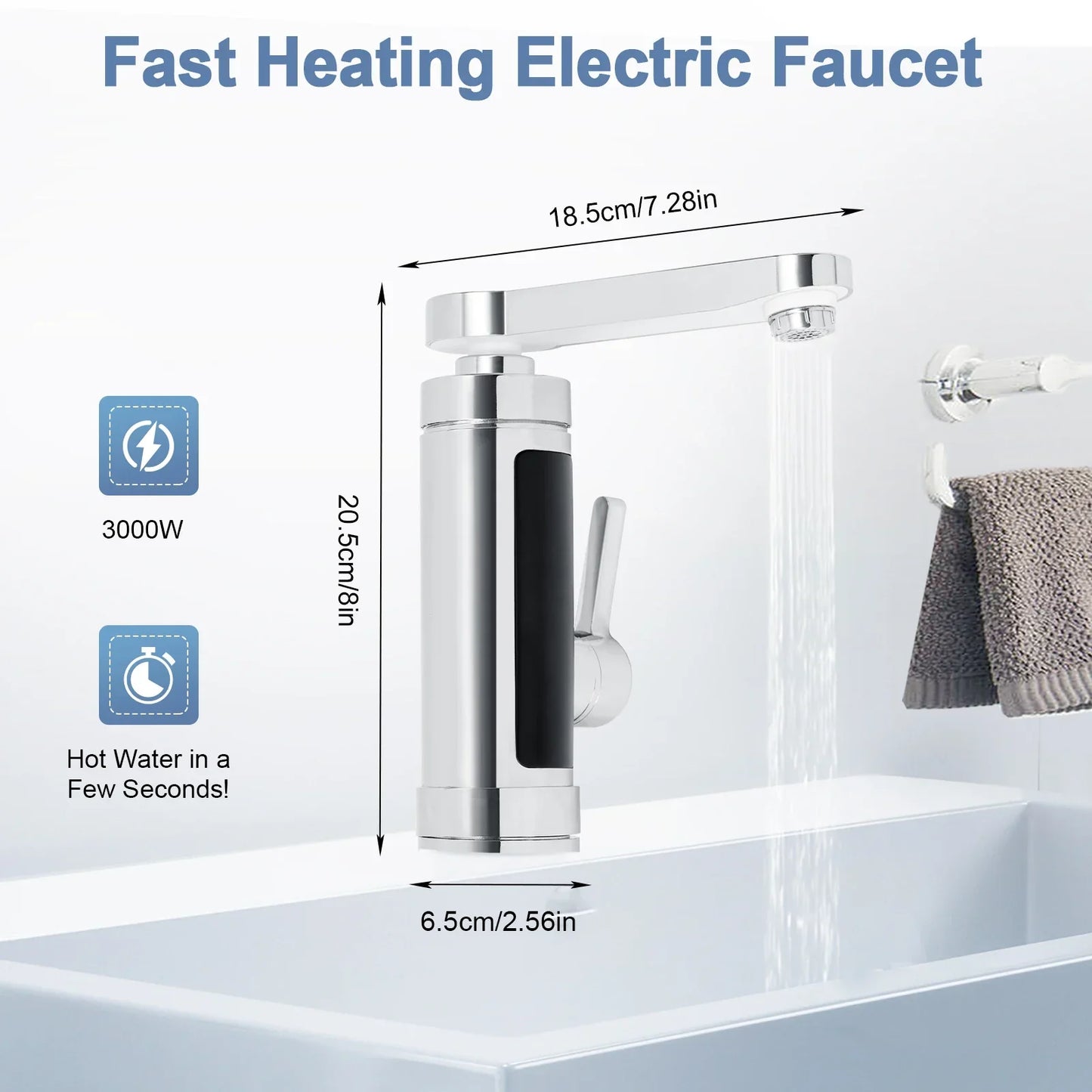 Brisenna Keukenkraan | Direct Warm Water | 3000W Verwarming | 360° Draaibaar RVS Design