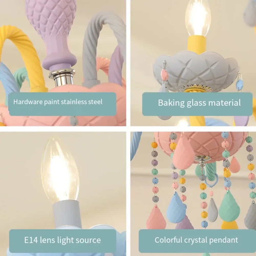 Solavine | Moderne kleurrijke kristallen hanglamp voor kinder- en meisjeskamer