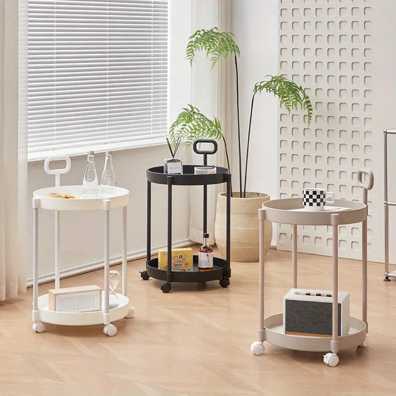 Bijzettafel op Wielen | 2 Lagen & Handvat | Flexibel Serveerwagentje | Compact & Modern Ontwerp