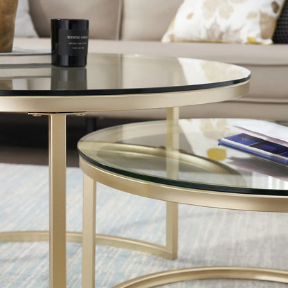 Salontafel 2-in-1 Rond | Ijzer & Gehard Glas | Stapelbaar & Ruimtebesparend | Modern Design