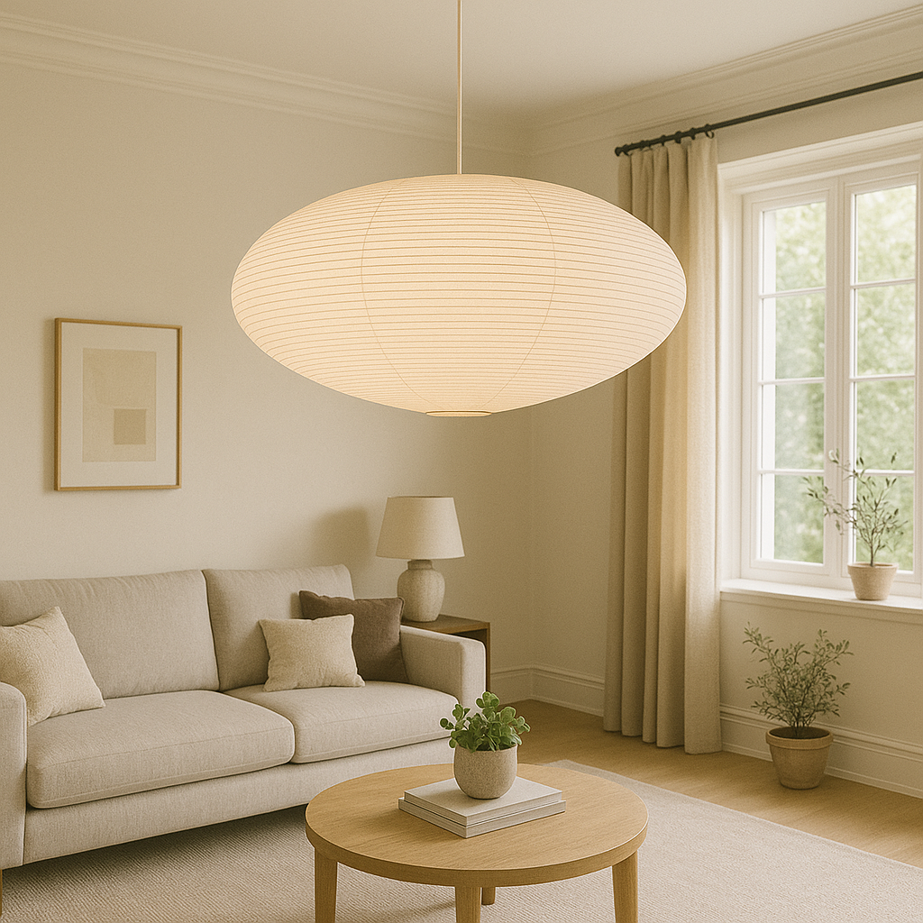 WabiLight | Japandi papieren hanglamp | handgemaakt ontwerp in Wabi-Sabi stijl met warm LED-licht