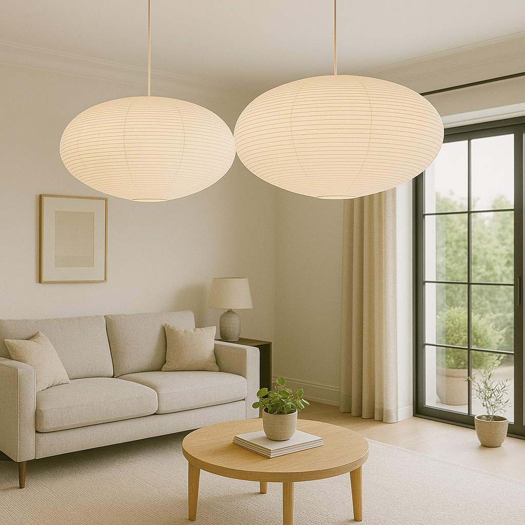 WabiLight | Japandi papieren hanglamp | handgemaakt ontwerp in Wabi-Sabi stijl met warm LED-licht