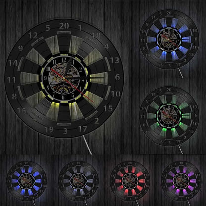 VinylDart | Vintage-dart-wanduhr aus Vinyl | Geruisloos uurwerk & retro-ontwerp voor clubs, bars & speelruimtes