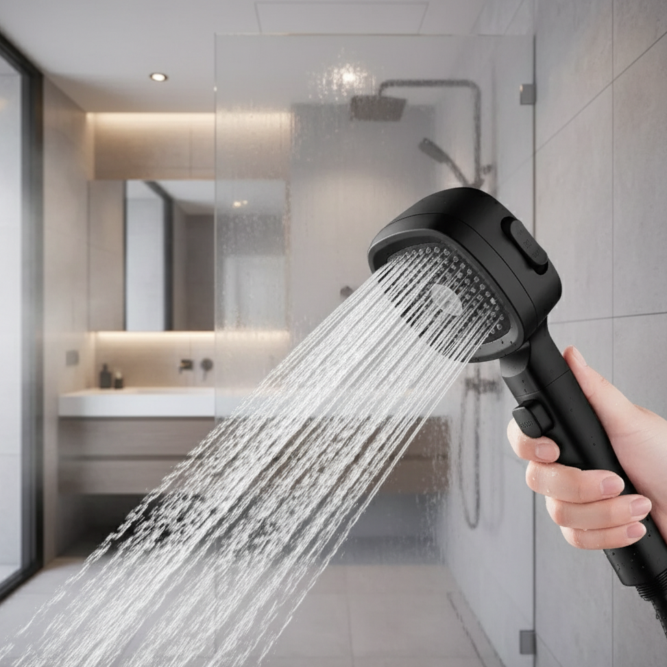 HydraFlow hogedruk douchekop – 3 straalsoorten, waterbesparend & robuust ABS-materiaal