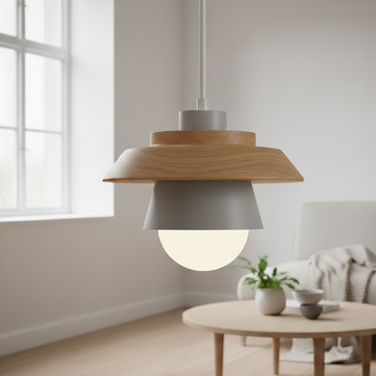 ScandiGlow Pendellamp – Scandinavische LED hanglamp van hout & metaal in macaron-ontwerp