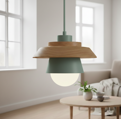ScandiGlow Pendellamp – Scandinavische LED hanglamp van hout & metaal in macaron-ontwerp