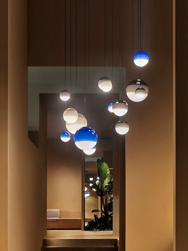 Moderne LED-pendellamp, dimbaar – geborsteld nikkel, E27, glas-steen ontwerp