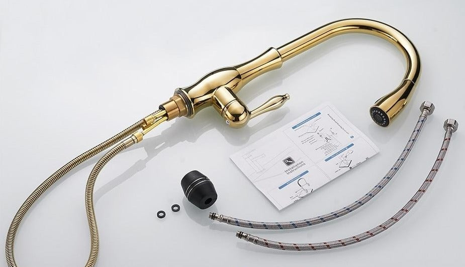 Uittrekbare keukenkraan van roestvrij staal met 360° draaibare functie