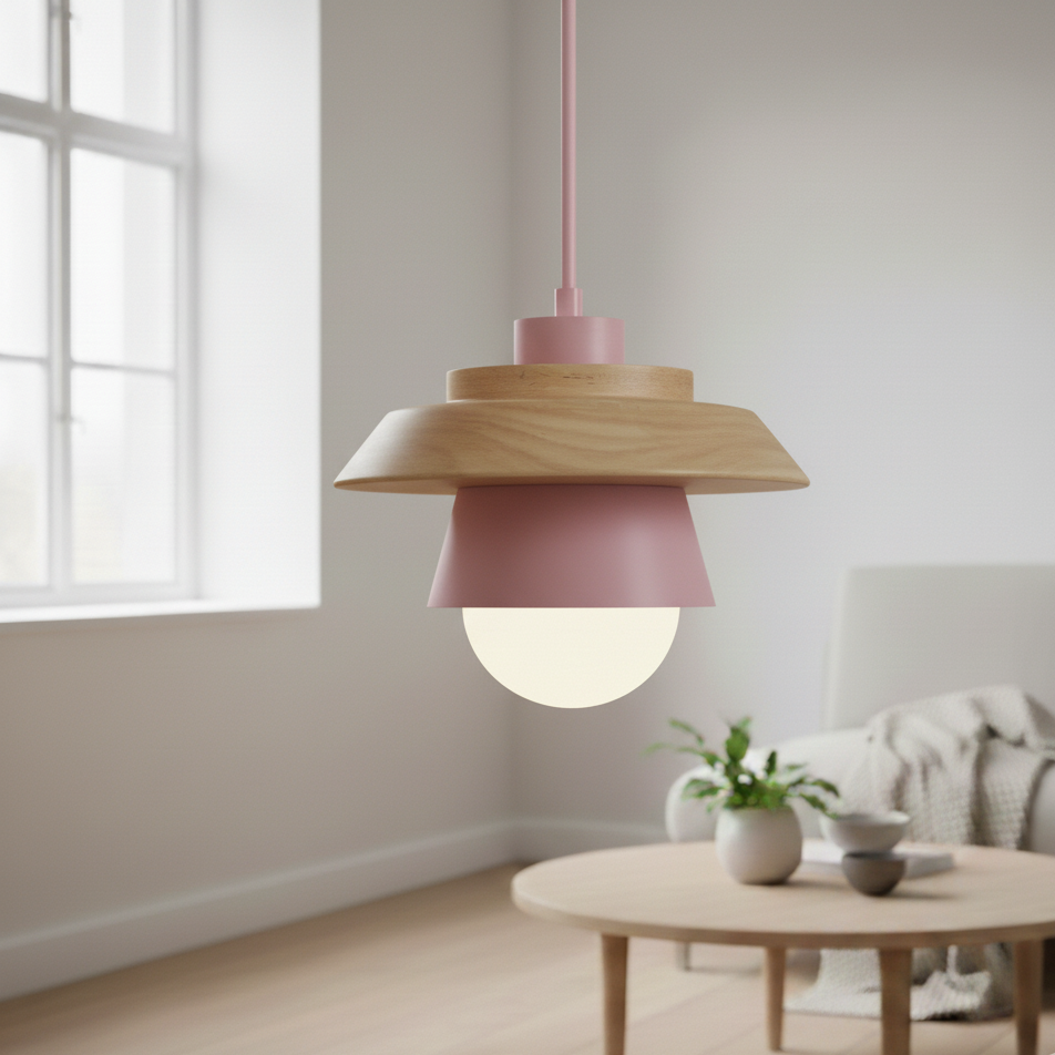 ScandiGlow Pendellamp – Scandinavische LED hanglamp van hout & metaal in macaron-ontwerp