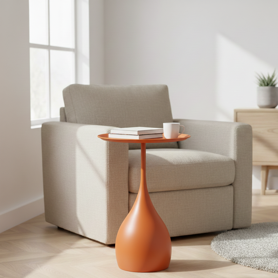 Ariessa Lumo | Mobiele ronde bijzettafel in licht-luxe design voor bank & bed