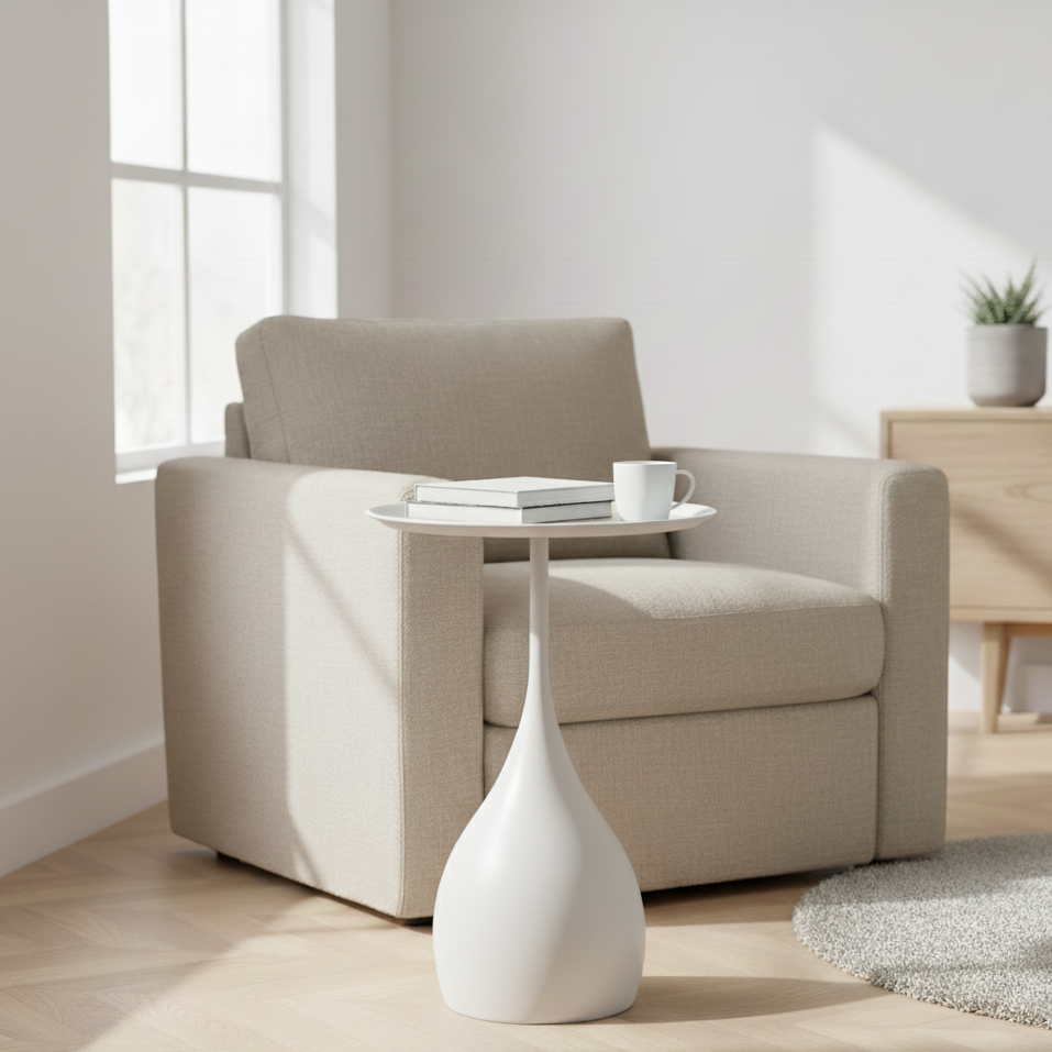 Ariessa Lumo | Mobiele ronde bijzettafel in licht-luxe design voor bank & bed