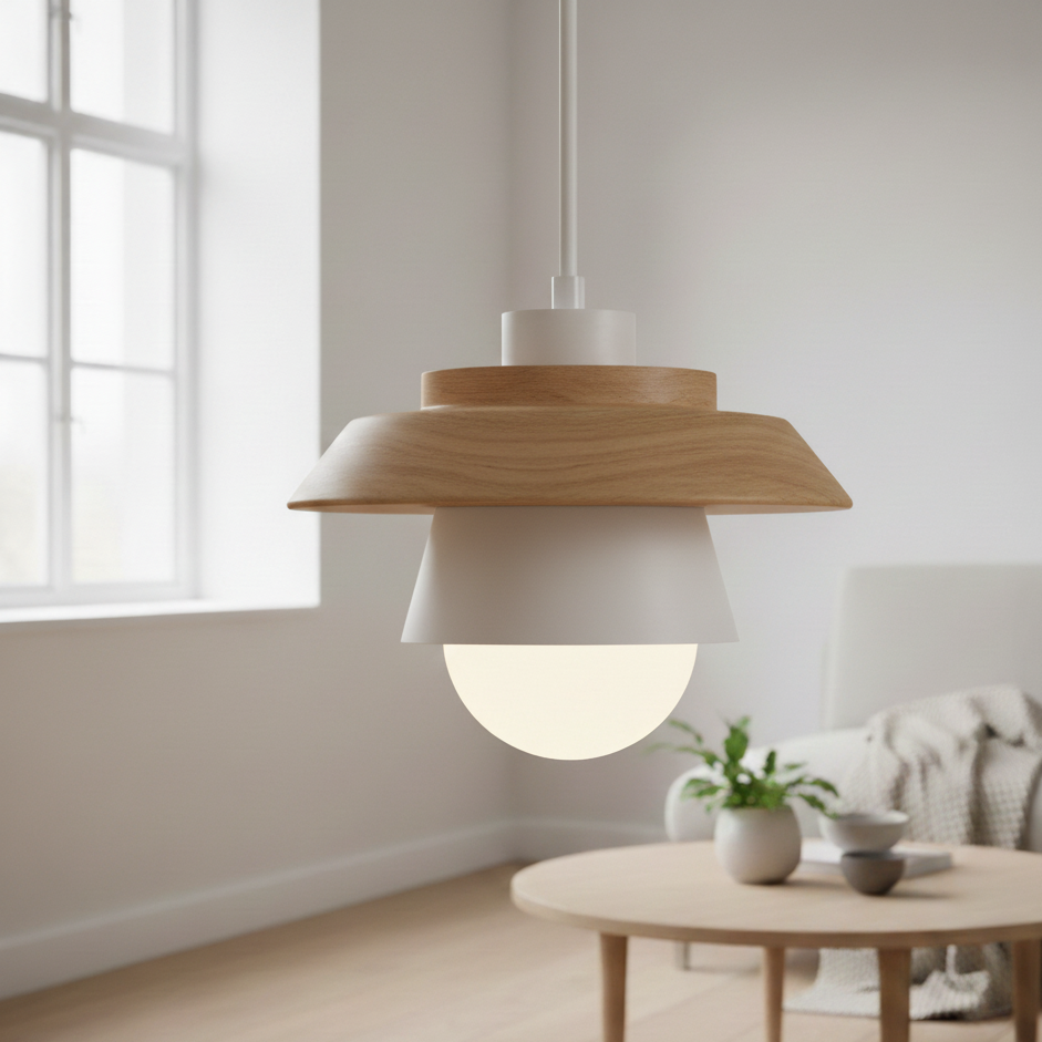 ScandiGlow Pendellamp – Scandinavische LED hanglamp van hout & metaal in macaron-ontwerp