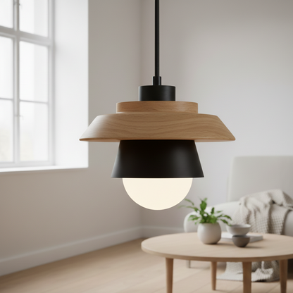 ScandiGlow Pendellamp – Scandinavische LED hanglamp van hout & metaal in macaron-ontwerp